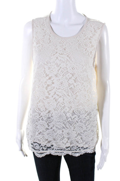 Joie Womens Beige Silk Floral Lace Front Crew Neck Sleeveless Blouse Top Size M