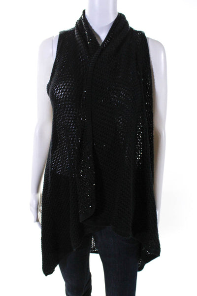 Alice + Olivia Women's Sleeveless Sequin Open Knit Cardigan Sweater Black Size S