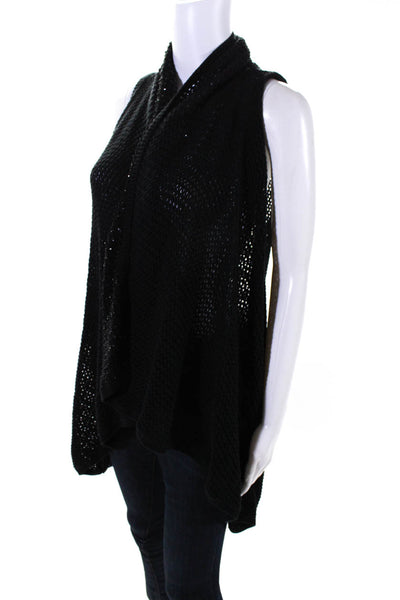 Alice + Olivia Women's Sleeveless Sequin Open Knit Cardigan Sweater Black Size S