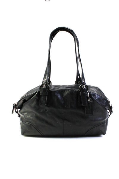 Coach Womens Double Handle Zip Top Medium Shoulder Handbag Black Leather