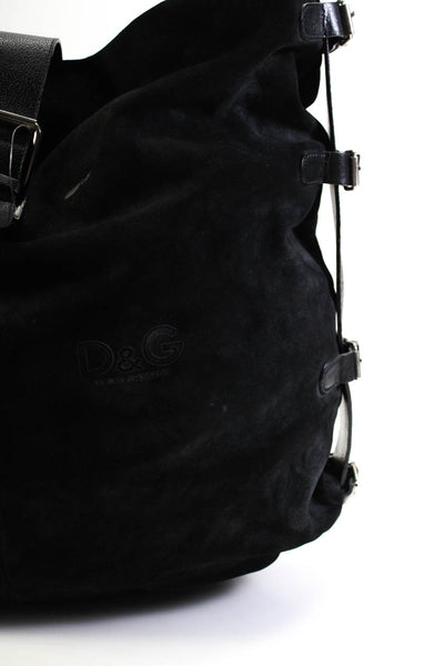 D&G Dolce & Gabbana Womens Single Strap Zip Top Shoulder Handbag Black Suede