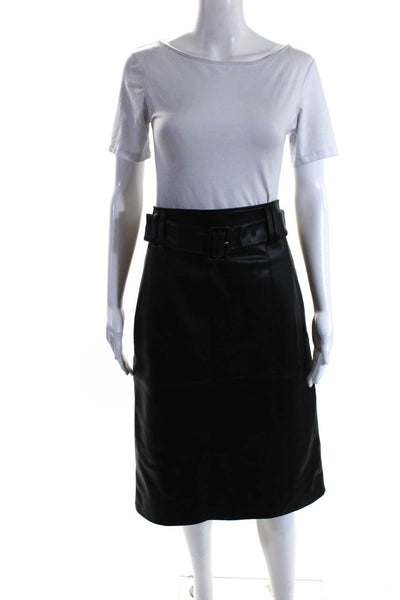 Club Monaco Womens Black Vegan Leather Belt Midi Pencil Skirt Size 10