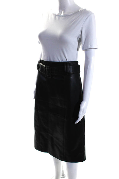 Club Monaco Womens Black Vegan Leather Belt Midi Pencil Skirt Size 10