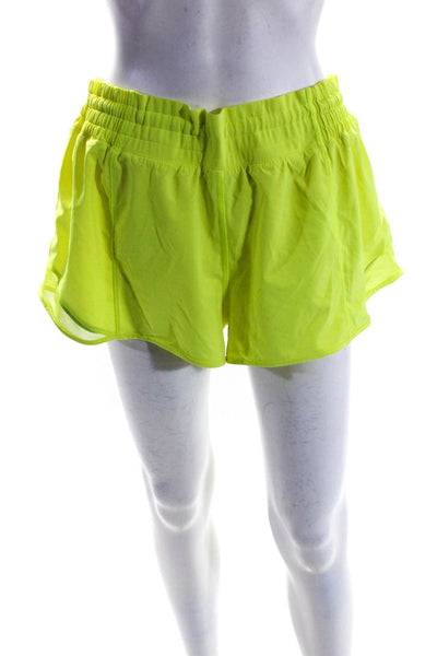 Lululemon Womens Neon Yellow Drawstring Lined Running Active Shorts Size 14