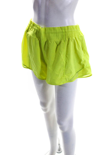 Lululemon Womens Neon Yellow Drawstring Lined Running Active Shorts Size 14