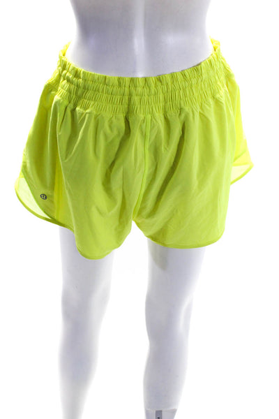 Lululemon Womens Neon Yellow Drawstring Lined Running Active Shorts Size 14