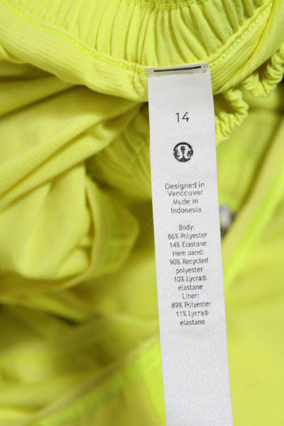 Lululemon Womens Neon Yellow Drawstring Lined Running Active Shorts Size 14