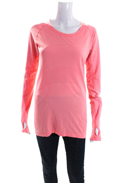 Lululemon Womens Orange Scoop Neck Long Sleeve Active Top Size 8