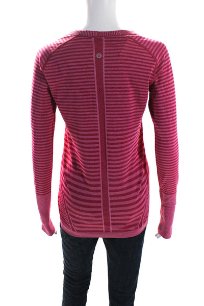 Lululemon Womens Red Striped Crew Neck Thumbhole Long Sleeve Active Top Size 8