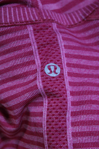 Lululemon Womens Red Striped Crew Neck Thumbhole Long Sleeve Active Top Size 8