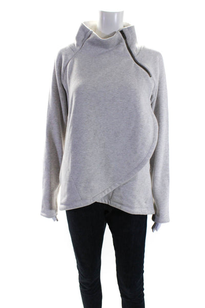 Athleta Womens Cotton Mock Neck Zip Long Sleeve Crossed Sweatshirt Gray Size M