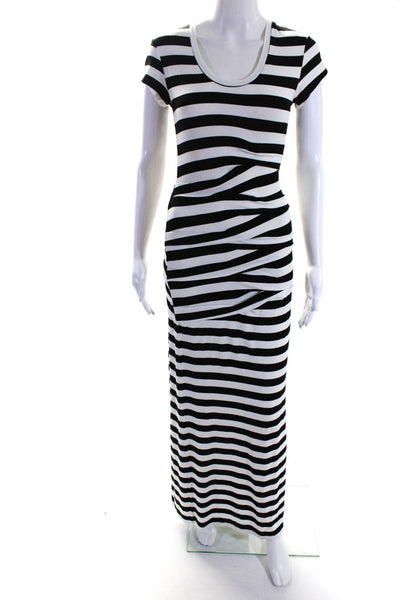 Artelier Nicole Miller Womens Striped Print Ruched T-Shirt Dress White Size S