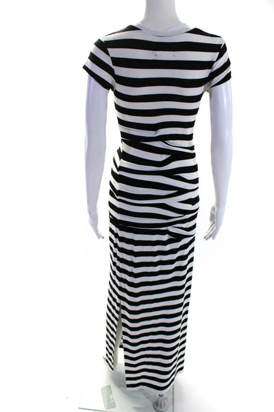 Artelier Nicole Miller Womens Striped Print Ruched T-Shirt Dress White Size S