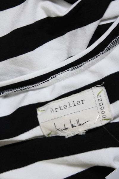 Artelier Nicole Miller Womens Striped Print Ruched T-Shirt Dress White Size S