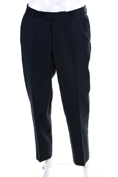 Ermenegildo Zegna Mens Creased Slim Leg Dress Pants Navy Blue Wool Size 37