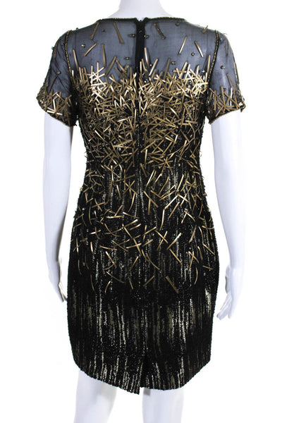 Carolina Herrera Womens Tweed Jeweled Short Sleeves Dress Black Gold Size 6