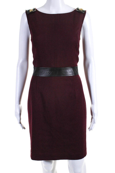 Tory Burch Womens Leather Trim Sleeveless Sheath Dress Red Black Wool Size 6