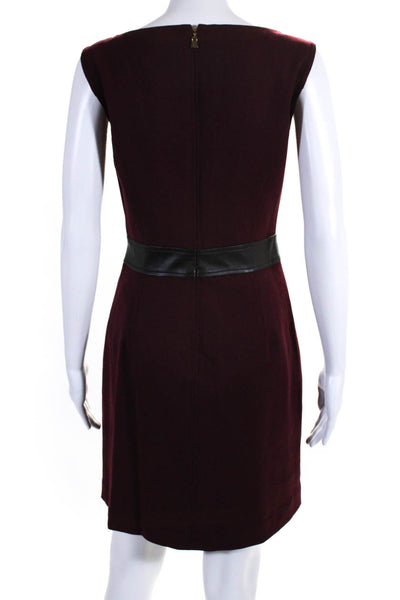 Tory Burch Womens Leather Trim Sleeveless Sheath Dress Red Black Wool Size 6