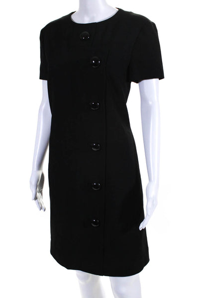 Michael Kors Womens Button Down Short Sleeves Dress Black Wool Blend Size 8