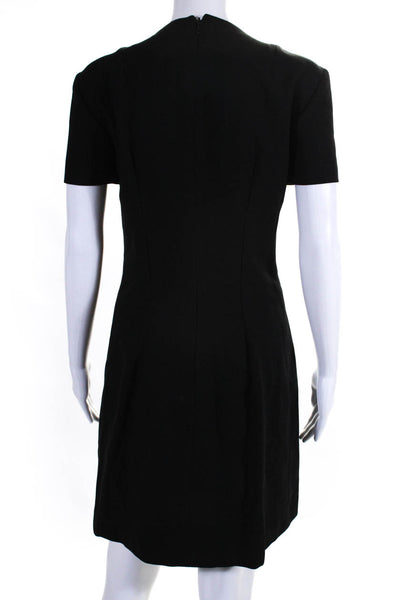 Michael Kors Womens Button Down Short Sleeves Dress Black Wool Blend Size 8