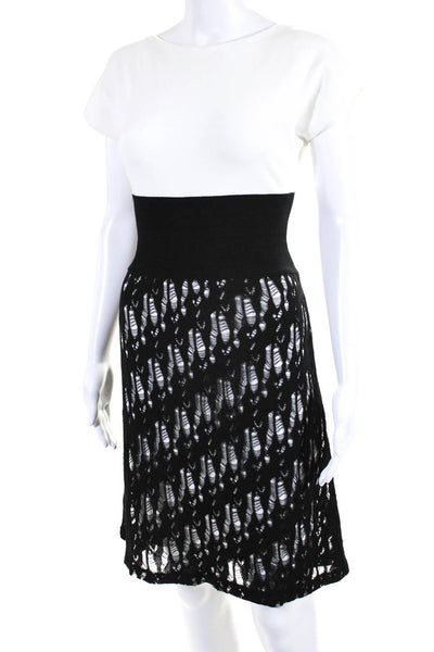 Chanel Womens Short Sleeves Sweater Dress White Black Cotton Blend Size EUR 38