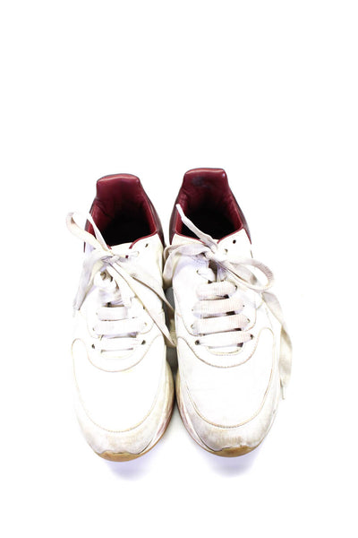 Alexander McQueen Mens Leather Two Tone Sneakers White Burgundy Size 8