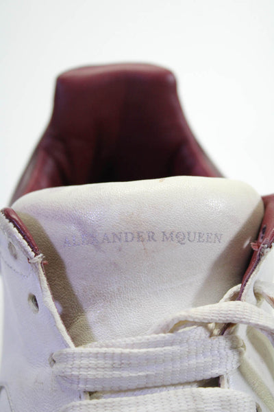 Alexander McQueen Mens Leather Two Tone Sneakers White Burgundy Size 8