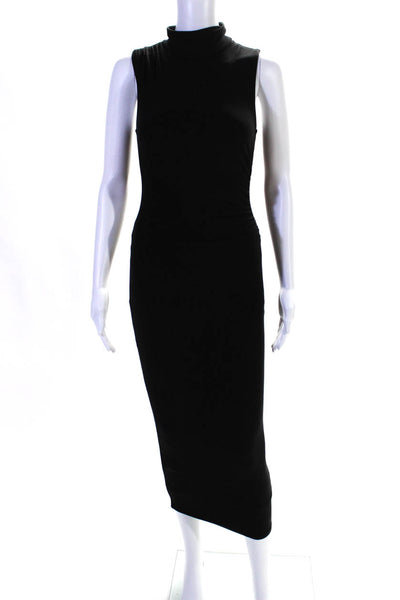 Good American Womens Black Mock Neck Ruched Sleeveless Bodycon Dress Size 1