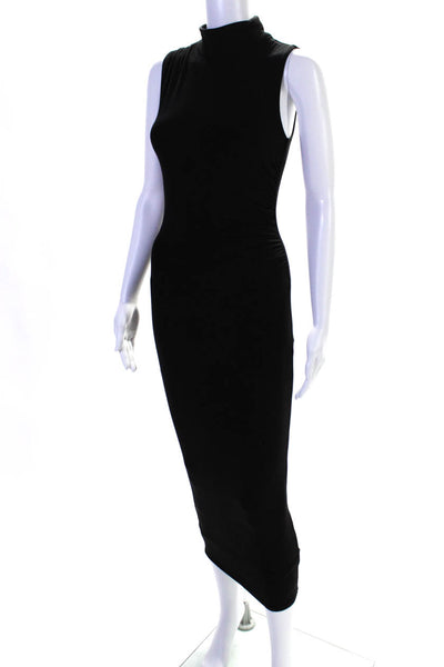 Good American Womens Black Mock Neck Ruched Sleeveless Bodycon Dress Size 1