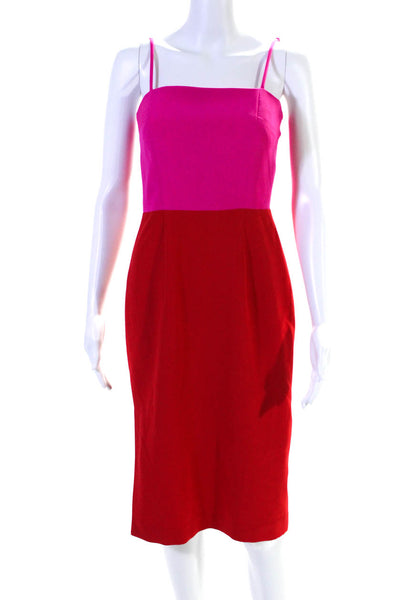 Milly Womens Pink Red Color Block Zip Back Lined Sleeveless Shift Dress Size 4