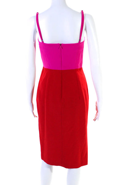 Milly Womens Pink Red Color Block Zip Back Lined Sleeveless Shift Dress Size 4