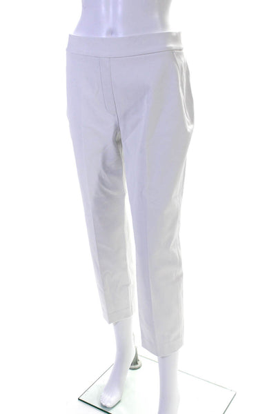 SPANX® Womens White High Rise Cotton Blend Pleated Straight Leg Pants Size M