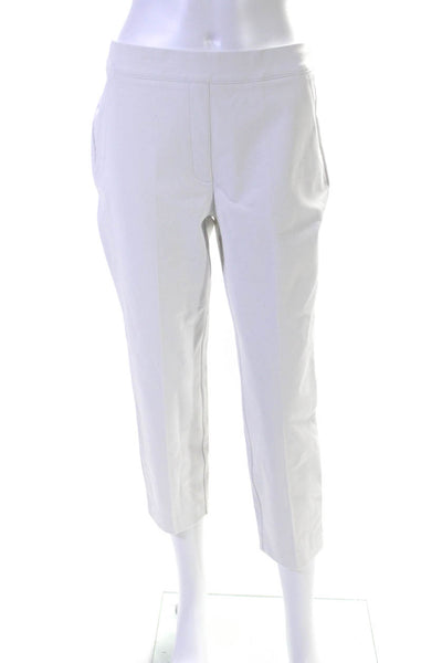 SPANX® Womens White Cotton Blend High Rise Pleated Straight Leg Pants Size M