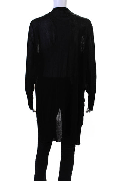 Eileen Fisher Womens 3/4 Sleeve Tiered Open Knit Cardigan Sweater Black Size XL