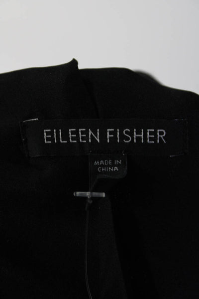 Eileen Fisher Womens Long Sleeve Open Front Silk Light Jacket Black Size XL