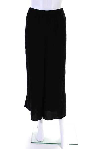 Eileen Fisher Womens Elastic Waistband Silk Wide Leg Pants Black Size XL