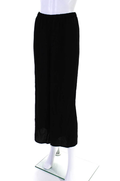 Eileen Fisher Womens Elastic Waistband Silk Wide Leg Pants Black Size XL