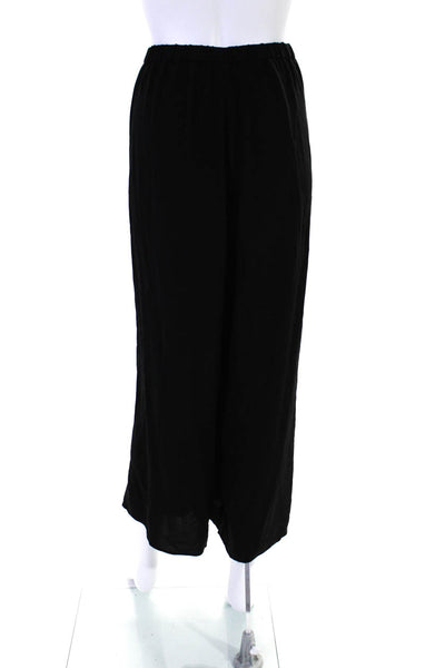 Eileen Fisher Womens Elastic Waistband Silk Wide Leg Pants Black Size XL