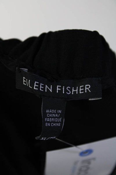 Eileen Fisher Womens Elastic Waistband Silk Wide Leg Pants Black Size XL