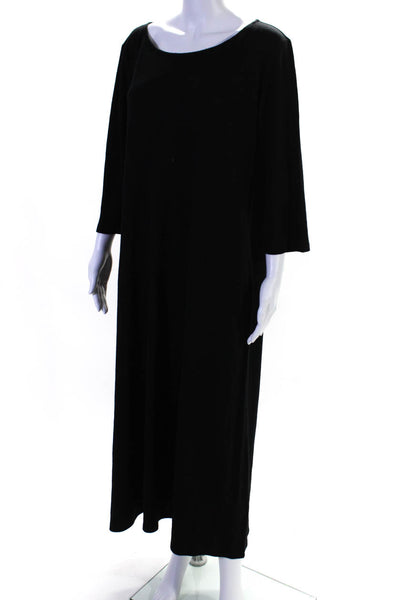 Eileen Fisher Womens 3/4 Sleeve Scoop Neck Midi Dress Black Wool Size XL