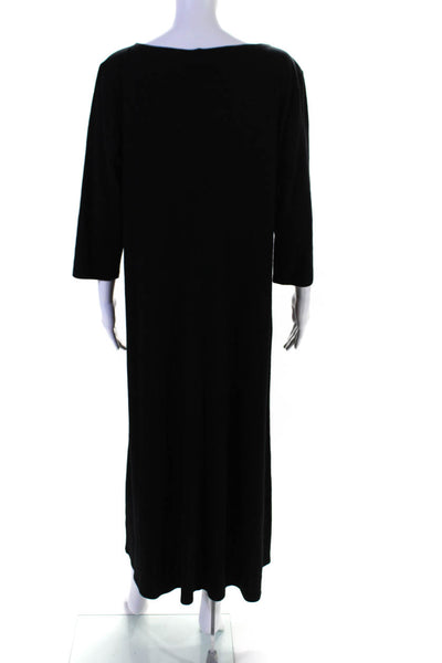 Eileen Fisher Womens 3/4 Sleeve Scoop Neck Midi Dress Black Wool Size XL