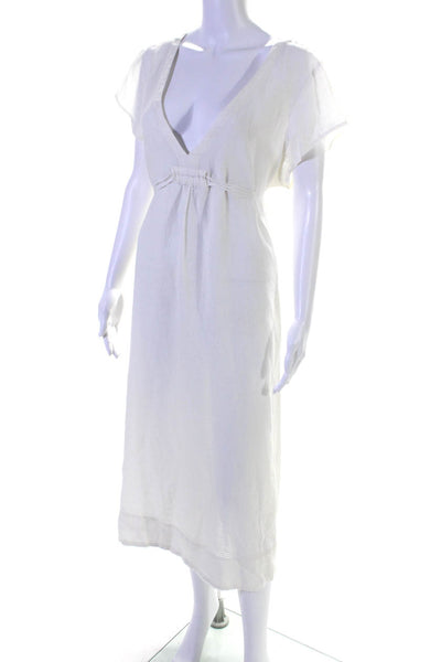 Eileen Fisher Womens Short Sleeve V Neck Midi Linen Dress White Size Extra Large