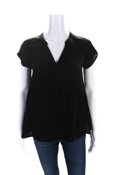 Joie Womens Button Front Short Sleeve V Neck Silk Shirt Black Size Extra Small