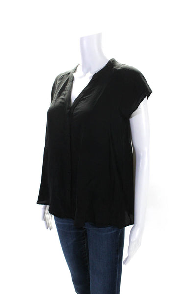 Joie Womens Button Front Short Sleeve V Neck Silk Shirt Black Size Extra Small