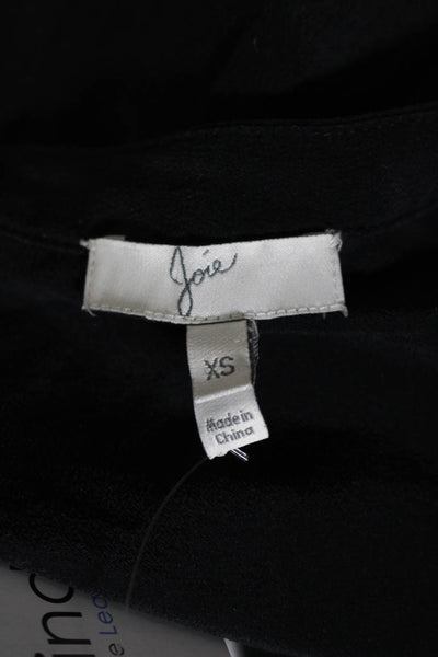 Joie Womens Button Front Short Sleeve V Neck Silk Shirt Black Size Extra Small