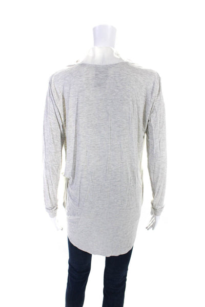 Dolan Womens Long Sleeve V Neck Draped Shirt Top White Gray Size Small