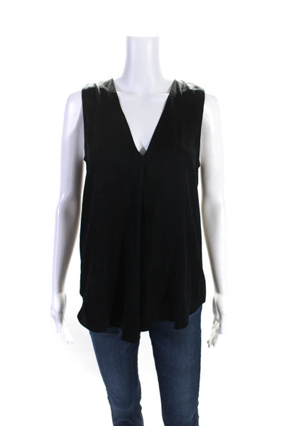 Theory Womens Sleeveless V Neck Draped Silk Top Blouse Black Size Small