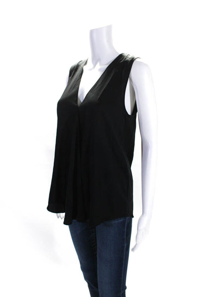 Theory Womens Sleeveless V Neck Draped Silk Top Blouse Black Size Small