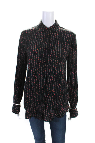 La Ligne Womens Button Up Long Sleeve Collared Printed Shirt Black Red Size XS