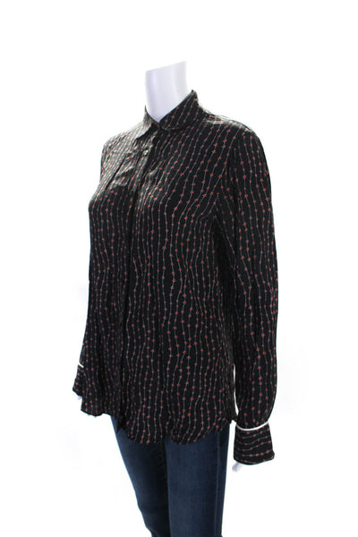 La Ligne Womens Button Up Long Sleeve Collared Printed Shirt Black Red Size XS